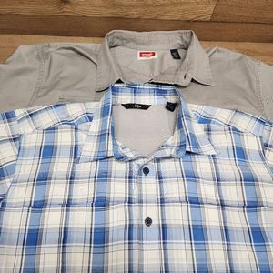 LOT OF 2 Wrangler Short Sleeve Button Down Shirt Men’s Size  1 XL, 1 L